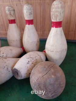 Jeu de Quilles et Boules en Bois Vintage / Carnaval / Cirque / Fête
