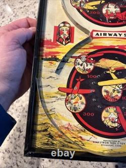 Jeu de flipper Vintage 1934 Airways avec enseigne d'avion Bingo Lindstrom Tool & Toy Co