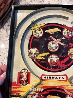 Jeu de flipper Vintage 1934 Airways avec enseigne d'avion Bingo Lindstrom Tool & Toy Co