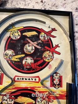 Jeu de flipper Vintage 1934 Airways avec enseigne d'avion Bingo Lindstrom Tool & Toy Co