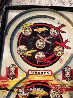 Jeu de flipper Vintage 1934 Airways avec enseigne d'avion Bingo Lindstrom Tool & Toy Co