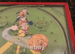 Jeu de flipper Vtg Skor-It Baseball Bagatelle des années 1920 - Jouet antique Northwestern - FONCTIONNE