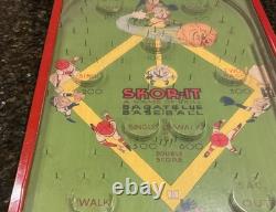 Jeu de flipper Vtg Skor-It Baseball Bagatelle des années 1920 - Jouet antique Northwestern - FONCTIONNE