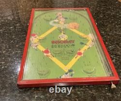 Jeu de flipper Vtg Skor-It Baseball Bagatelle des années 1920 - Jouet antique Northwestern - FONCTIONNE