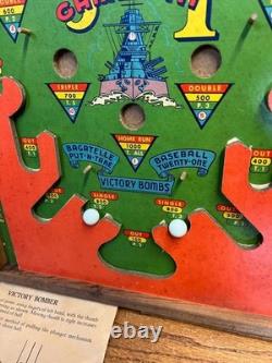 Jeu de flipper de table Poosh-M-Up Victory bombardier vintage des années 1940, Seconde Guerre mondiale, avec boîte d’origine