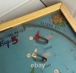 Jeu de flipper mural vintage Poosh-M-Up Big 5 Baseball avec cadre en bois
