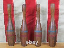 Jeu de quilles/broches de bowling en bois antique des années 1900 avec balle, 8.5 épingles