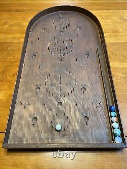 Jeux de marbre de table primitif antique en bois style Pinball Plinko amusant VG