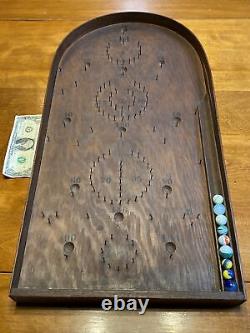 Jeux de marbre de table primitif antique en bois style Pinball Plinko amusant VG