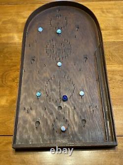 Jeux de marbre de table primitif antique en bois style Pinball Plinko amusant VG