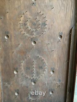 Jeux de marbre de table primitif antique en bois style Pinball Plinko amusant VG