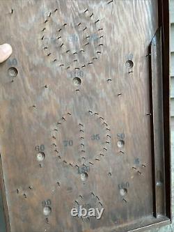 Jeux de marbre de table primitif antique en bois style Pinball Plinko amusant VG