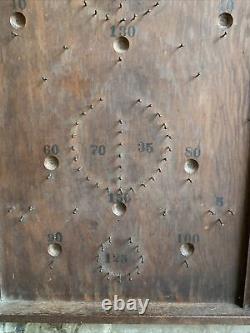 Jeux de marbre de table primitif antique en bois style Pinball Plinko amusant VG