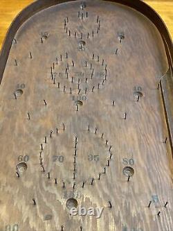 Jeux de marbre de table primitif antique en bois style Pinball Plinko amusant VG