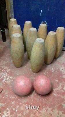 Jeux de quilles en bois vintage à 9 piquets - Jeu traditionnel de pub anglais avec 2 balles