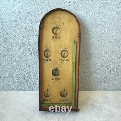Jouet ancien de flipper Bagatelle pour enfants en bois rouge et métal, sans billes, inscrit