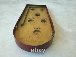 Jouet ancien de flipper Bagatelle pour enfants en bois rouge et métal, sans billes, inscrit