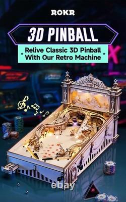 Kit de maquette de flipper en bois 3D à monter soi-même, jeu d’arcade mécanique lumineux, cadeau jouet