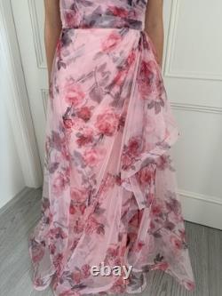 Longue robe de soirée en tulle rose avec jupe ample et fente sur le devant, convient à une taille britannique 6