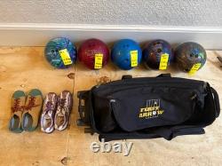 Lot de 5 Boules de Bowling + Sac à Roulettes Mélange de Poids 6-13lb Collection Uniquement