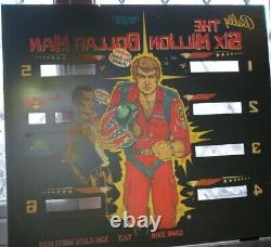 Machine de flipper Bally rare Six Million Dollar Man de 1978 avec une vitre arrière presque parfaite