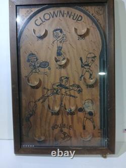 Rare Jeu de Flipper Vintage Clown-N-UP en Bois des Années 1930 ! Flipper en Bois