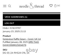 Robe à volants Genevieve 14 de Needle and Thread en corail, en parfait état