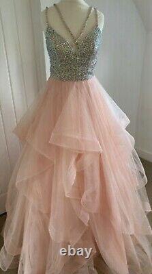 Robe de bal en tulle rose à embellissements scintillants, réduction de couture, neuve avec étiquette