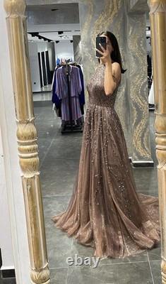 Robe de bal rose à col halter / robe de fête