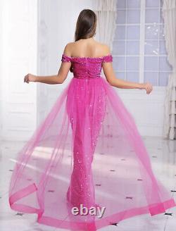 Robe de mariée ou de bal rose en velours pailleté sans dos, tailles XS-XL