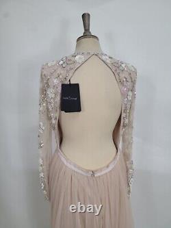 Robe de soirée cocktail en paillettes rose de Needle & Thread RARE, NEUVE, dans sa boîte #M