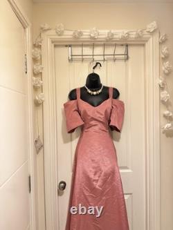 Robe de soirée en taffetas glamour des années 40/50, épaules nues, manches bouffantes, taille 14