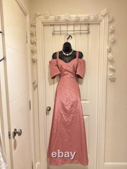 Robe de soirée en taffetas glamour des années 40/50, épaules nues, manches bouffantes, taille 14