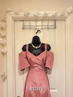 Robe de soirée en taffetas glamour des années 40/50, épaules nues, manches bouffantes, taille 14