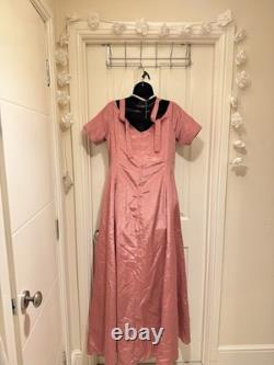 Robe de soirée en taffetas glamour des années 40/50, épaules nues, manches bouffantes, taille 14