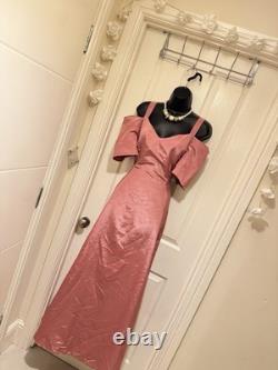 Robe de soirée en taffetas glamour des années 40/50, épaules nues, manches bouffantes, taille 14