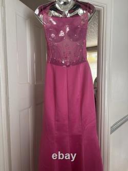 Robe de soirée maxi vintage Dave & Johnny Y2K rose perlée UK 10 US 7/8