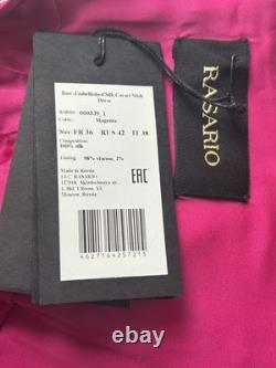 Robe midi en soie rose Rasario neuve avec étiquette et nœud, taille FR36 UK 6 RUS 42 IT38