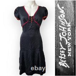 Robe midi pin-up noire à pois rouges VTG Betsey Johnson New York Y2K taille 8