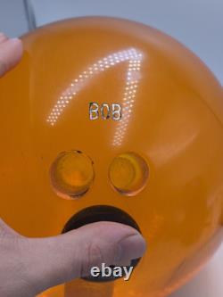 ULTRA RARE BOULE DE BOWLING ACRYLIQUE TRANSPARENTE ORANGE MG MIKASA DES ANNÉES 1970 4m-14942