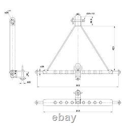 Un attelage de remorque à trois points monté sur tracteur avec boule de 2ème catégorie et broche de 932 mm, marqué CE