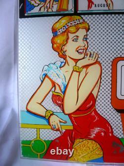 Véritable vitre arrière/plexiglas de flipper Gottlieb Cover Girl des années 1960, 50 cm x 56 cm