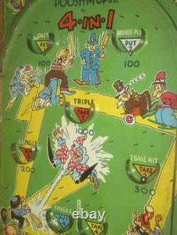 Vintage Poosh-M-Up Jr. 4 en 1 Baseball Pinball des années 30-40 avec rare boule en cuivre
